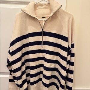 Free People Women’s Striped Beige and Navy Sweater